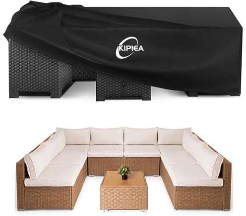 Kipiea Copertura impermeabile per mobili da giardino, 420D, copertura per tavolo da patio, resistente agli strappi, anti UV, non sbiadisce (299,7 x 299,7 x 71,1 cm (lunghezza x larghezza x altezza)