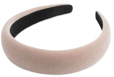 SXQLYH Mjukt vadderat pannband i sammet för kvinnor och flickor (beige)