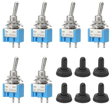 6 interruttori a levetta 12 V, 2 poli, 12 V, 2 connettori, 2 posizioni, 6 A/125 V, 2 pin, MTS-101, per l'installazione in case, auto ed apparecchi elettrici