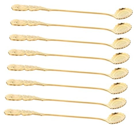 COLLBATH 8pcs Gold Stainless Steel Coffee Spoons and Dessert Stirring Spoons Flower Shape Set for Kitchen and Ice Tea