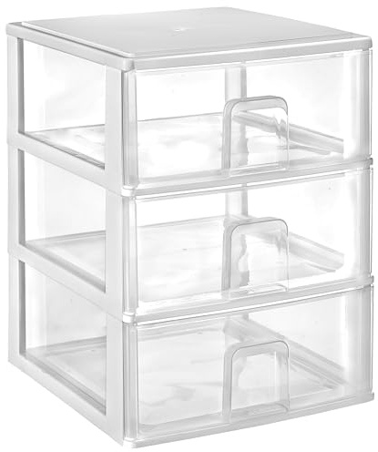 Schubladenbox 3 großen Schubladen 38x37x47cm weiss-transparent Kunststoff