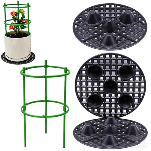 KLEHOPE 4 Pièces Soucoupe Pot Fleur, Diamètre 20 cm Élévateurs Pot Fleurs Maille Pad, Structure en Grille Coupelle Pot de Fleur, avec Support de Vigne Grimpante, pour Jardin, Pelouse, Maison