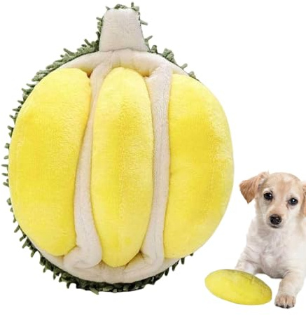 Veasbuu Dog Toys with Squeaker, Durian Sounding Plush Toy for Dogs, Interactive Squeaker, for Aggressive Chewers, 6.3x5.12x3.15 inches, Yellow, Stuffed Dog Squeak