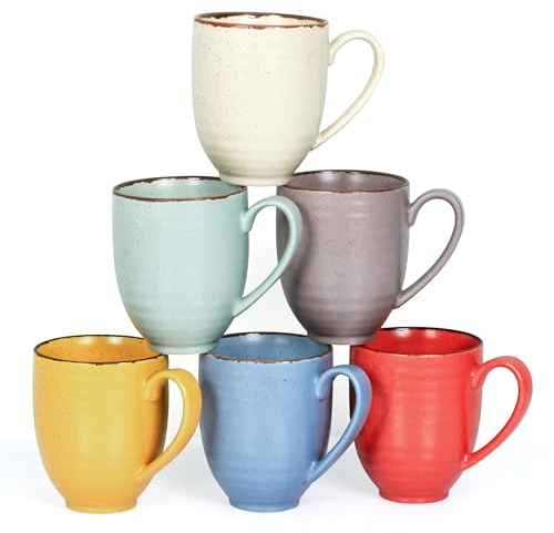 Esfour Ceramics Juego de 6 tazas de café resistentes con asa grande de 14 onzas, aptas para microondas y lavavajillas, café con leche, capuchino, té, cacao, moca, hombres, mujeres, uso diario en casa,