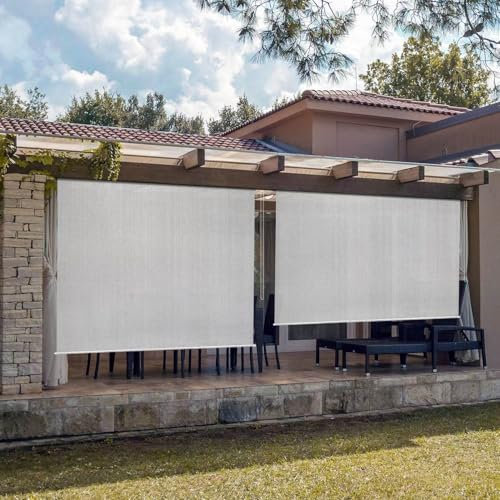 Stores enrouleurs d'extérieur durables - Stores de pergola imperméables avec tige en alliage d'aluminium pour terrasse, balcon et jardin - Gris clair, 100 x 240 cm (l x L)