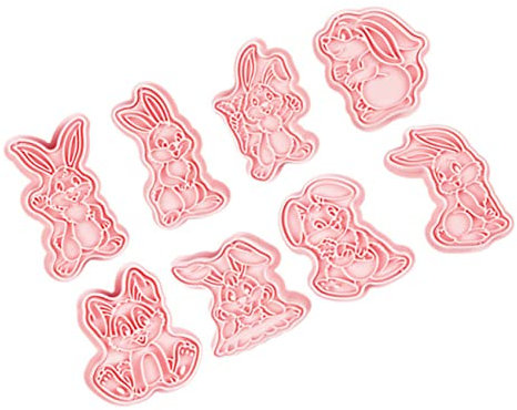 VINTORKY 3D Bunny Cookie Mold Set 8pcs, Rabbit Biscuit and Chocolate Cake Molds for Home Baking, Food-Grade Plastic Pressing for DIY Easter and Holiday Treats