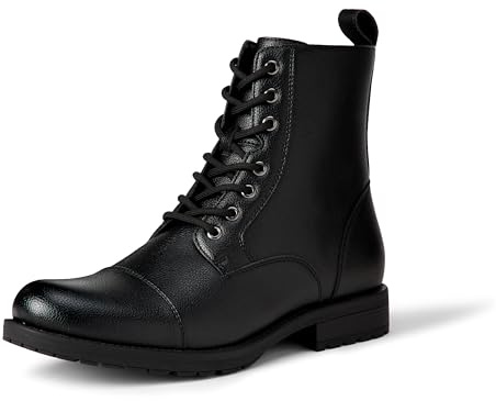Amazon Essentials Men's Cap Toe Lace Up Combat Boots With Zipper, Black, 8.5