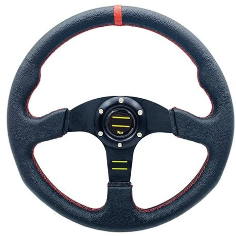 Zpengtai Sportlenkrad Universal Racing Lenkrad Flach Drift 14inch 350mm Auto Sport Lenkrad mit Hornknopf Holzlenkrad(Red)