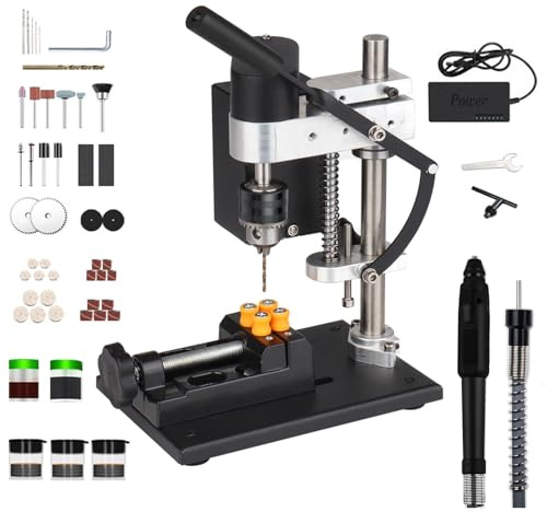 Prensa de taladro de pilar con eje flexible, mini taladro de banco portátil con motor 775, 195 accesorios, taladro eléctrico de mesa para metal, madera, joyas, proyectos de bricolaje