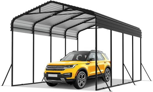 Froadp Outdoor-Autozelt-Garage | 12 x 20FT Campingzelt Metall-Carport | Schwarz | Metall Außengarage-Auto-Unterstand| Schatten mit verzinktem Metalldach für Autos Schutz im Freien