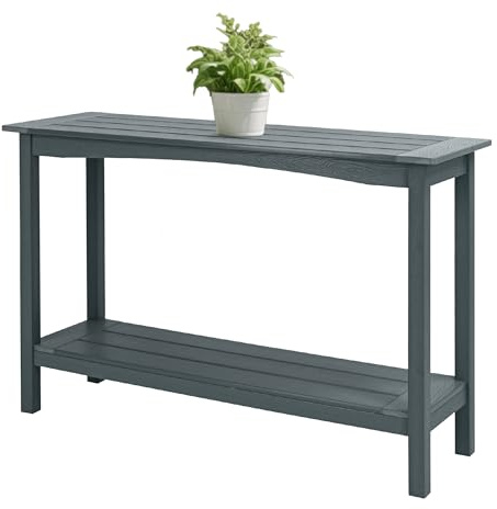 AeasyG Wetterfeste HIPS Outdoor Console Tisch, 48 Zoll 2-Etagen Side Table für Innen- und Außenbereich, multifunktionaler Buffettisch Bar-Speicher-Organisator für Eingang, Garten, Terrasse