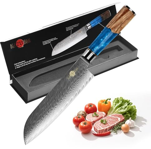 KAZUSHI Santoku Messer 19cm, Japanischem VG-10-Stahl Ergonomischer Griff