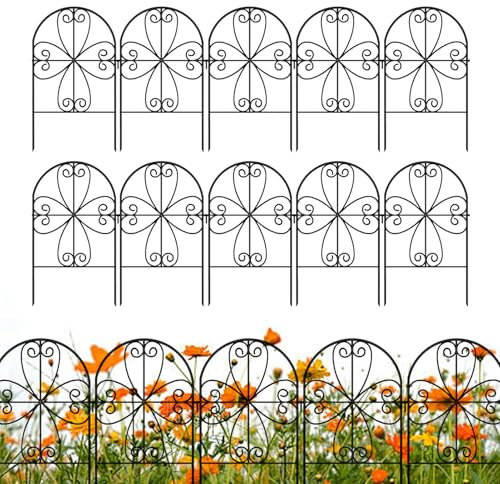 JIEBWCHA Dekorativer Gartenzaun - Robuster Metallzaun - 10er Set Dekorativer Schutzzaun Für Hasen Hunde Haustiere Außenbereich Terrasse Garten