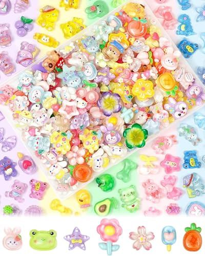 UCLEVER Set di 100 pezzi di ciondoli slime carini - Kawaii Flatback Charms in resina per artigianato, mini ornamenti in acrilico decorativi per custodie telefoni, scrapbooking e decorazioni fai da te