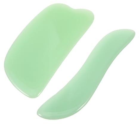 Veemoon 2 Stück Jade Gesichtsroller in Grün Tragbar und Einfach zu Verstauen Gua Sha Werkzeug für Gesichtsmassage und Hautpflege