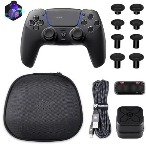 HEXGAMING ULTIMATE PRO Controller per ps5/PC,Wireless/USB Joystick Pro per ps5,4 Tasti Posteriori Rimappabili&8 Levette Analogiche Effetto Hall&6 Profil&Trigger Grilletti Regolabili,Nero Chaos