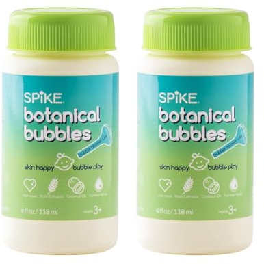 Innobaby Botanical Bubble Solution for Sensitive Skin - 2 Bottles of 4 oz Refill for Spike Blower Wand and Manual Bubble Toys - Ready to Use - Mess Free - Non Toxic