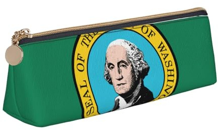 KLJnmbb Estuche elegante con estampado de la bandera de Washington, estuche triangular de gran capacidad con cremallera para herramientas de escritura