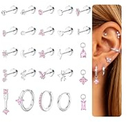 KRFY 25Pcs Helix Piercings Chirurgenstahl Piercing Ohr Ohrringe Damen Gold Silber Medizinische Ohrstecker Knorpel Creolen Ohrringe Set Hypoallergen Ohrpiercing Daith Conch Tragus Piercing