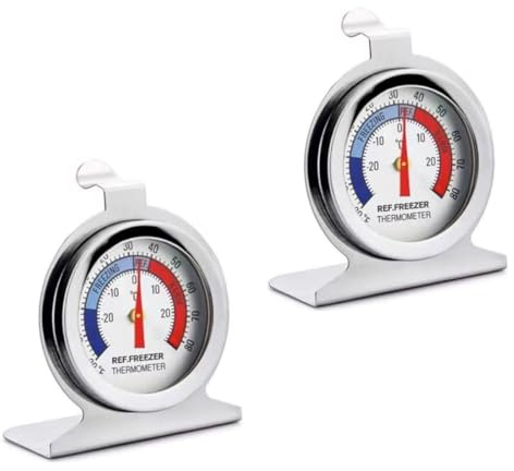 Juguta 2 Pezzi Termometro Frigorifero, Termometro Congelatore, Termometro da Frigorifero/Freezer con Gancio, Facile Lettura, Acciaio Inox, Ideale per Casa Ristoranti e Bar