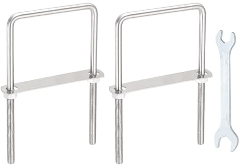 sourcing map 2 Sets M10 Square U-Bolts, 4.33(110mm) Inner Width 7.9(200mm) Length 304 Stainless Steel U Clamp Bolts with Nuts, Plates and Wrench for Trailer Ski Boat Fishing Boat