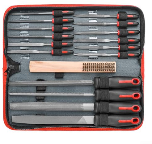 Juego de limas de mano de metal con 4 limas de aguja grandes de 8 pulgadas y 12 pequeñas de 4.2 pulgadas para madera, metal, plástico, limas de acero con patrón de doble corte con Ru