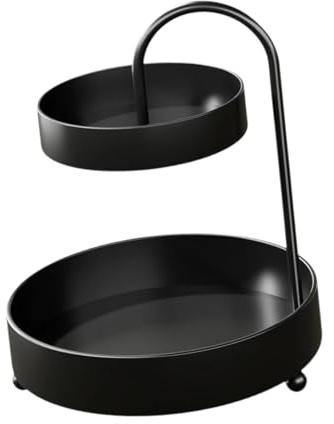 Pitycbo 2-Tier Iron Fruit Basket with Non-Slip Stand for Storing Onions, Garlic, Vegetables, Snacks And Bread, Black