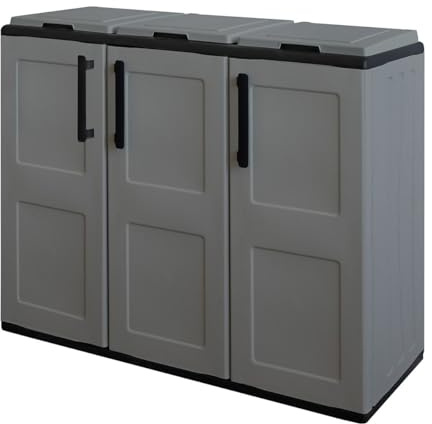 INTEC - Cache Poubelle Extérieur/Intérieur - Abri pour Poubelle de tri Selectif 3 Sacs Gris Dimensions 102 x 37 x 84 cm