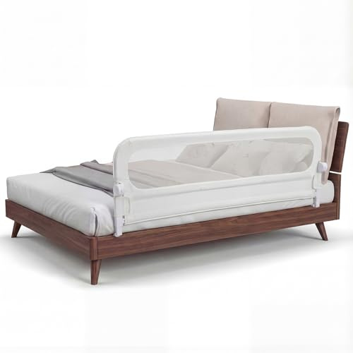 COSTWAY Bettgitter klappbar, 200 x 60 cm Bettschutzgitter mit abnehmbarem Oxford-Bezug, U-förmigem Gestell & Gurt, Kinderschutzgitter, Rausfallschutz für Kinderbett Elternbett Boxspringbett (Weiß)