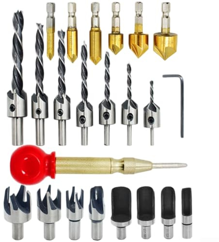 Juego de brocas escalonadas con vástago hexagonal recubierto de titanio con avellanador y tapón de madera para uso profesional en materiales de metal, PVC y madera