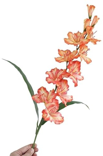 HUFFA Single-Branch Gladiolus Artificial Flower - Elegant Home Decor for Living Room and Dining Table, Wedding Bouquet(Orange)