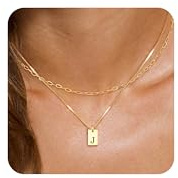 Nœuds de Lettre d'or Fin pour Femmes, sans tcheuse, en Or Jaune 14K, Pendentif carré Mince avec Chaine à Pois imperméable, Stylet personnalisé pour Les Filles, Bijoux Tendance