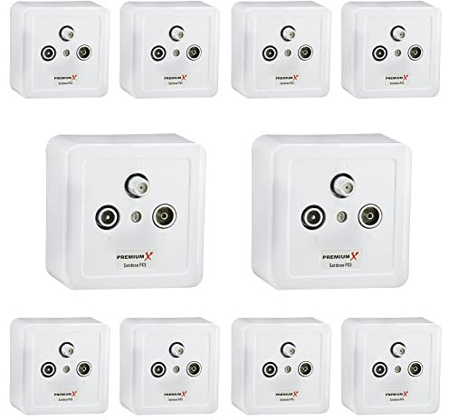 PremiumX 10x PX3 antenna socket, 3-way socket Antenna socket, single and spur line socket, surface-mounted, flush-mounted SAT-TV-RADIO HD multimedia socket