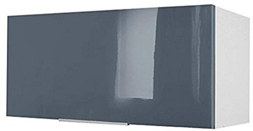 Berlioz Créations CH8HG Hängeschrank für Küche mit Dunstabzugshaube, 100 Prozent französische Herstellung, Grau Hochglanz, 80 x 34 x 35 cm