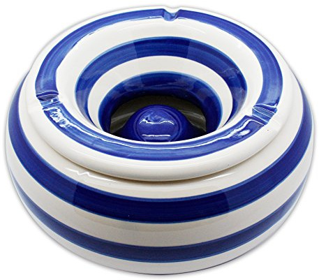 XXL Aschenbecher Durchmesser 13 cm im maritimen Stil, blau/weiß, gestreift, Modell Admiral