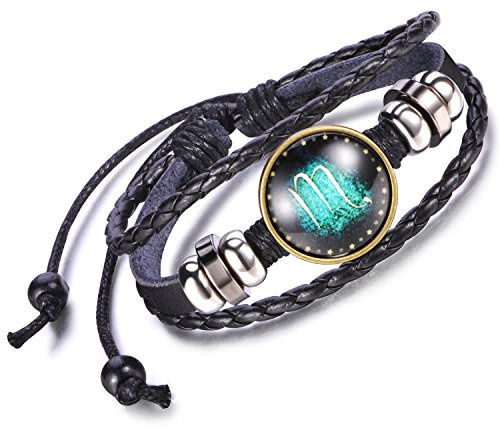 Feilok Elegant 12 Sternbild Unisex Verstellbar Armbänder Armband Legierung Leder Beads Seil Armkette Armreif, Farbe: Schwarz und Blau