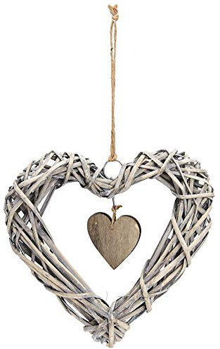 matches21 Tressé en Osier déco en Osier/Osier et Bois avec Cordon de Suspension 1 PCS. Gris 25x25x4 cm