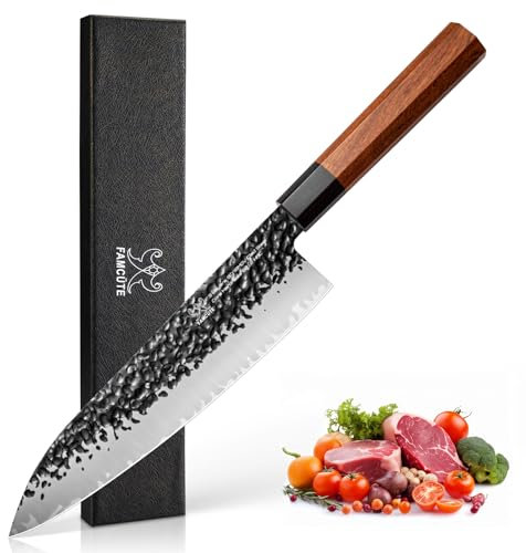 FAMCÜTE Couteau de chef japonais professionnel 20,3 cm, 3 couches d'acier recouvert 9CR18MOV avec poignée octogonale - Couteau à sushi gyuto pour la cuisine et le restaurant
