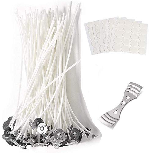 Funxim 100 Stück Kerzendocht Kerzen Dochte 8 Zoll (20 cm) Kerzendochte Candle Wick mit Fuß Aufklebern und kerzendocht zentriergerät für die Kerzenherstellung, Kerze DIY