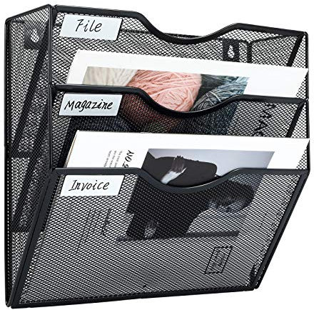 PAG Wandhalterung Dokumentenablage,Zeitschriftenhalter Wand, Wandorganizer Büro Zeitungshalter mit 3 Ebenen,für Zeitschriften/Brief/Zeitung/Notizbuch,Schwarz