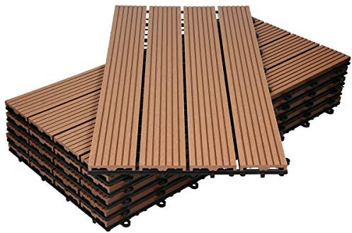 ECD Germany Dalles Terrasse Clipsables WPC 60x30 cm/6 pièces=1m² Marron Clair Strié Aspect Bois Panneaux avec Système à Clic et Drainage Revêtement de Sol Carrelage Lames Patio Jardin Extérieur