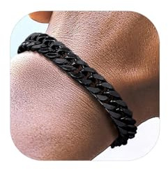 Richsteel Stainless Steel Cuban Link Beacelet for Men, Black Bracelets for Men 8mm Width 7.4 Inch Length Black Chain Wrist Bracelets Fashion Accessories Jewelry Gifts