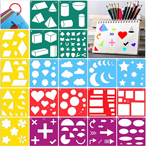Qpout 20 Geometrische Schablonen für Kinder, Zum Malen von Kreis, Dreieck, Quadrat, Liebe, Herz - Zeichnung Werkzeuge Mit Verschiedenen Formen