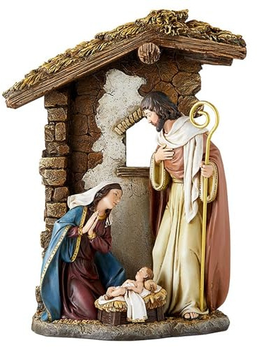 Avalon Gallery Nativity Sculptures - Joseph, Mary, & Jesus Holy Family Christmas Resin Figurine, 10 Tall, Bethlehem Stable