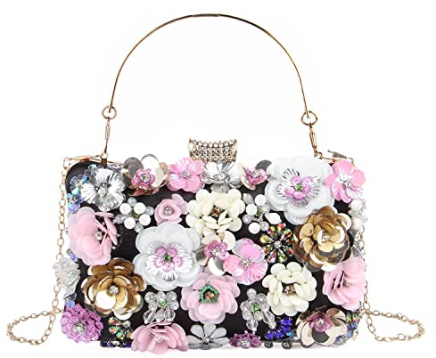 LHHMZ Women Elegance Floral Evening Clutch Bags Flowers Beads Wedding Tote Bags Bride Shoulder Handbags