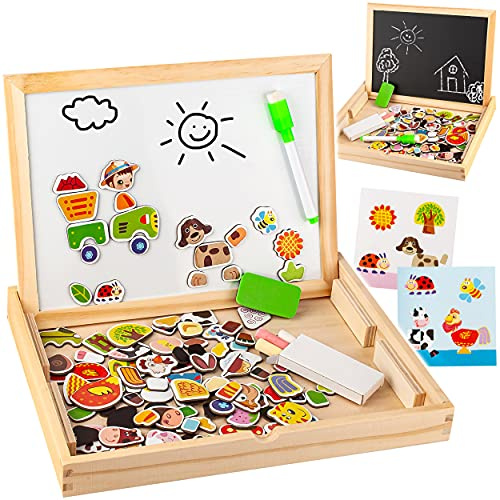 alles-meine.de GmbH Magnet Legespiel/Holzpuzzle Modellwahl Tiere & Figuren - Kreide + Whiteboard Tafel - Puzzle magnetisch - Reisespiel Unterwegs - Legepuzzle Legespielzeug..