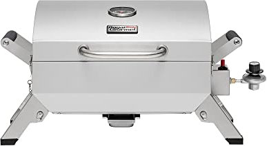 Grills House Griglia portatile in acciaio inox con due maniglie e serrature da viaggio, griglia a gas propano da tavolo con gambe pieghevoli, 10000 BTU, per picnic Cookout, GT2001, argento