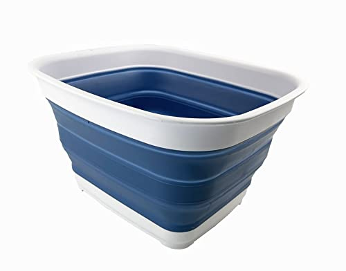 SAMMART 15L zusammenklappbare Wanne – Faltbare Geschirrwanne – tragbares Waschbecken – platzsparende Kunststoff-Waschwanne (Weiß/Metallic Blau)