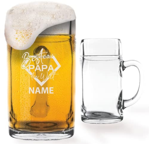 GRAVURMACHER® STÖLZLE - Boccale da birra con incisione, Bicchieri Particolari in Vetro, misura 1,0 l, ideale come regalo per la festa del papà, regalo di compleanno da uomo, motivo 11