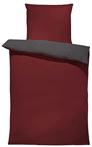 one-home Uni Wende Bettwäsche Einfarbig Mikrofaser Garnituren Bettbezüge Unifarben Reißverschluss (Bordeaux/anthrazit, 2 teilig 135x200 cm)